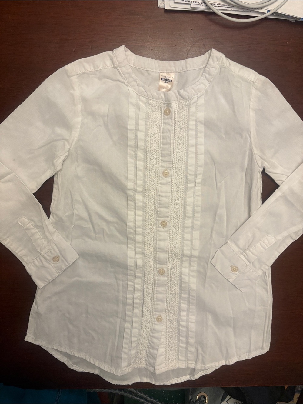 OshKosh B'gosh White Pintuck & Lace Button-Front Blouse